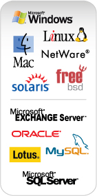 Online backup OS and database compatibility - Windows Linux Netware Mac Solaris Exchange SQL MySQL Oracle Lotus Notes Domino